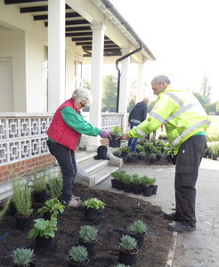 Bob Day from Continental Landscapes helping Chris Pickard to set out the plants 