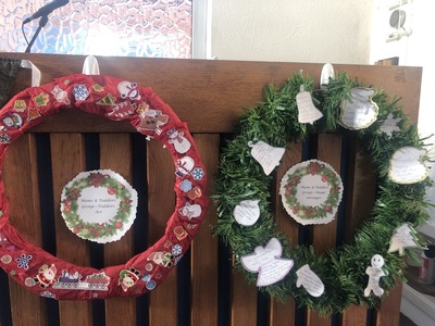 Toddlers Group Wreath - art and messages from the mums