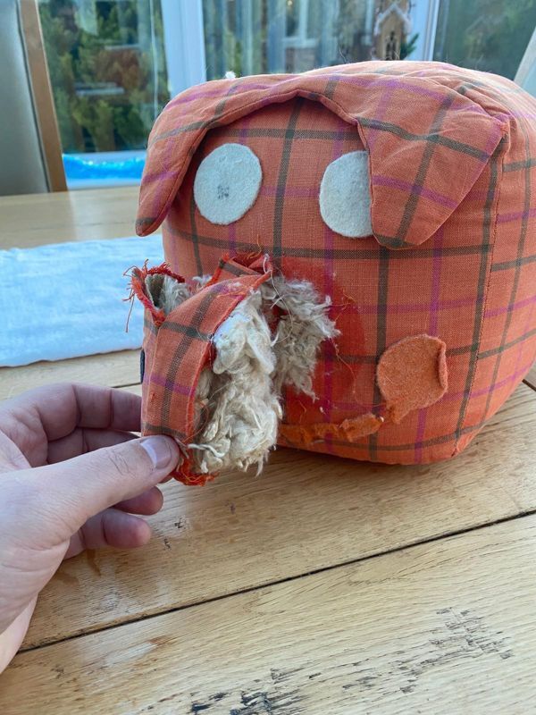 Torn soft toy - Square Pig - Before