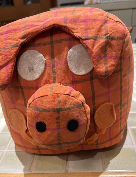 Repaired soft toy - Square Pig - After