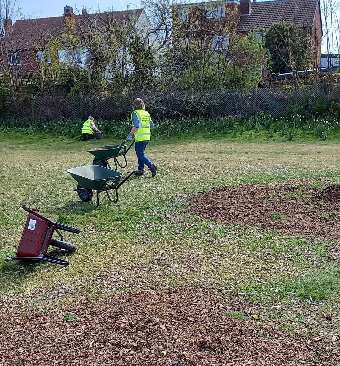 Volunteers working in the park