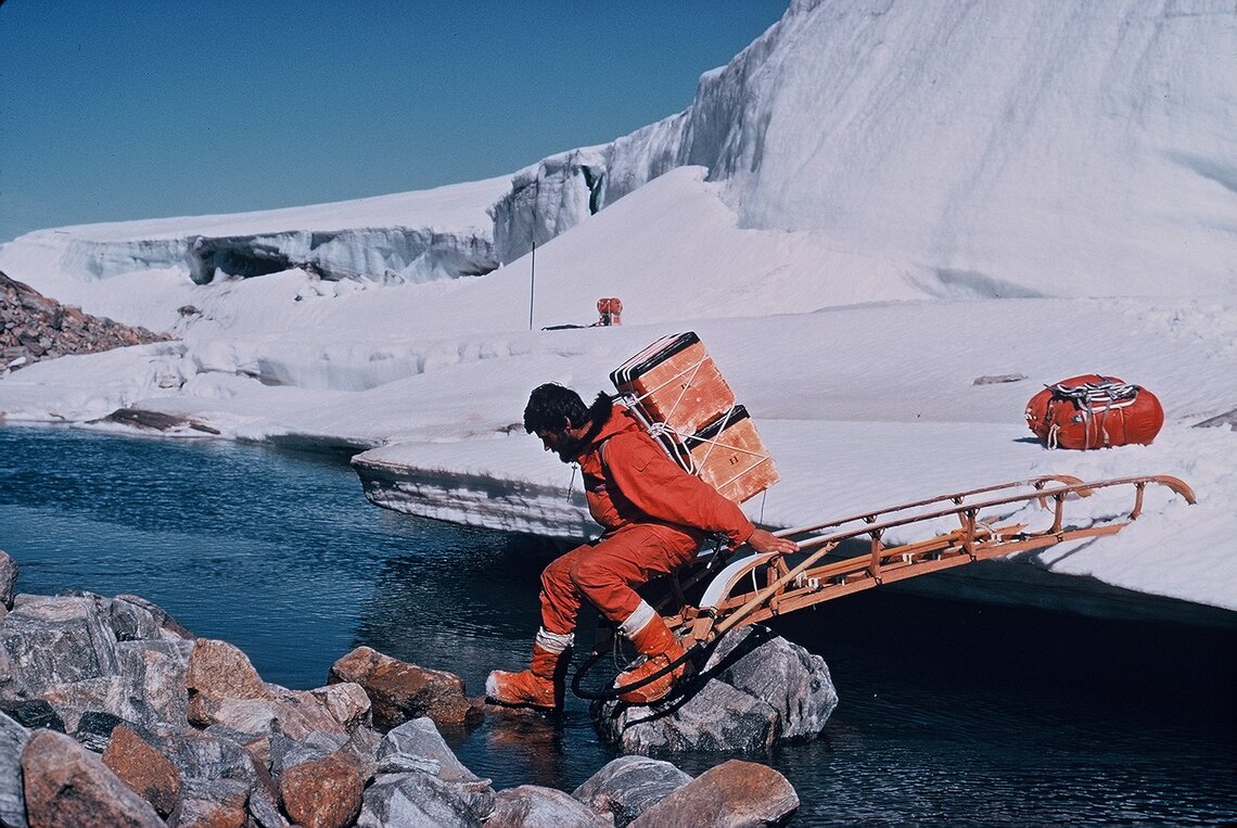 Derek stream crossing with sledge