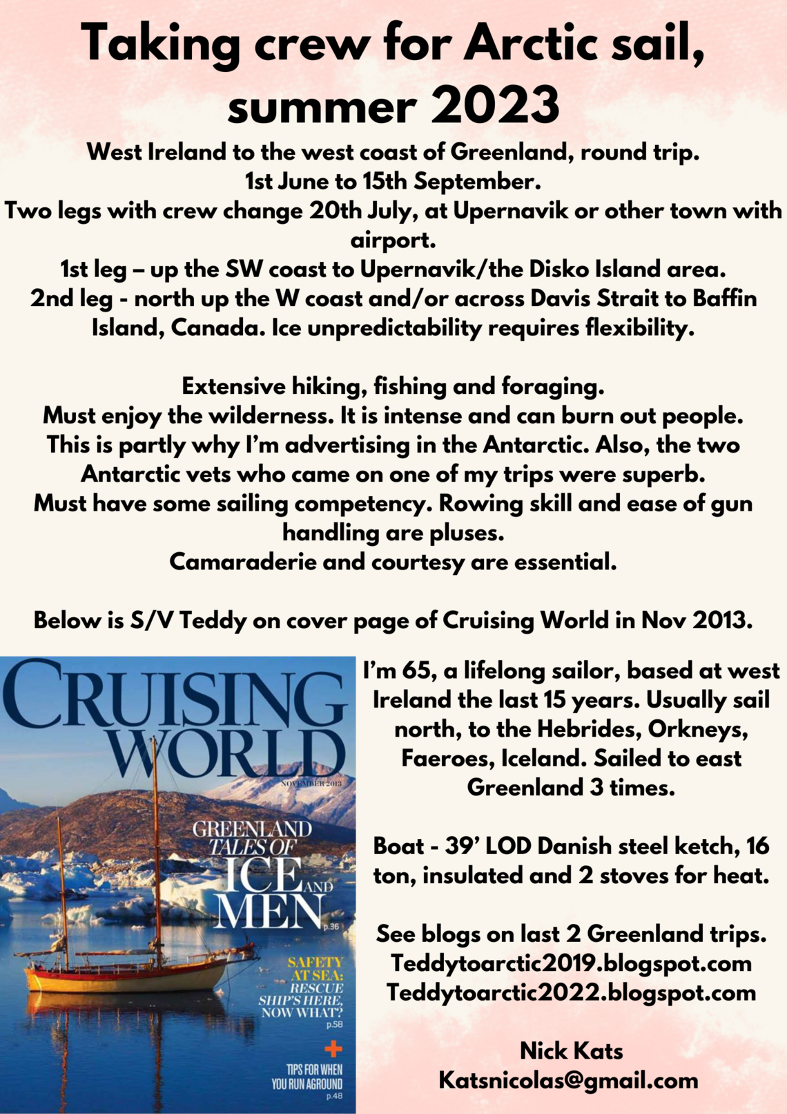 Flyer for Nicolas Kats Arctic trip