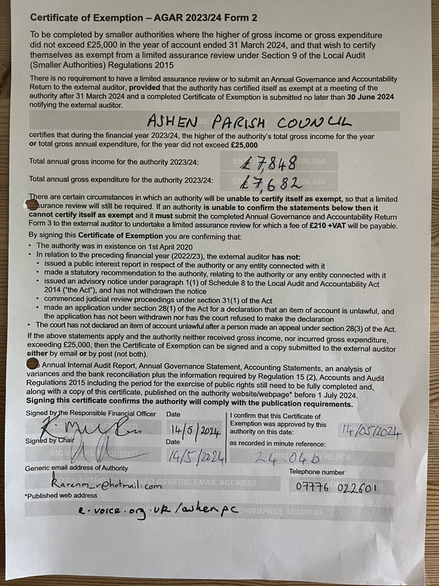 Exemption Certificate 2023-2024