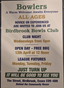 Birdbrook bowls Club 2025 dates 