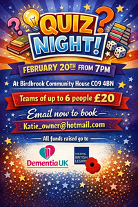 Quiz night in aid of RBL and dementia uk 