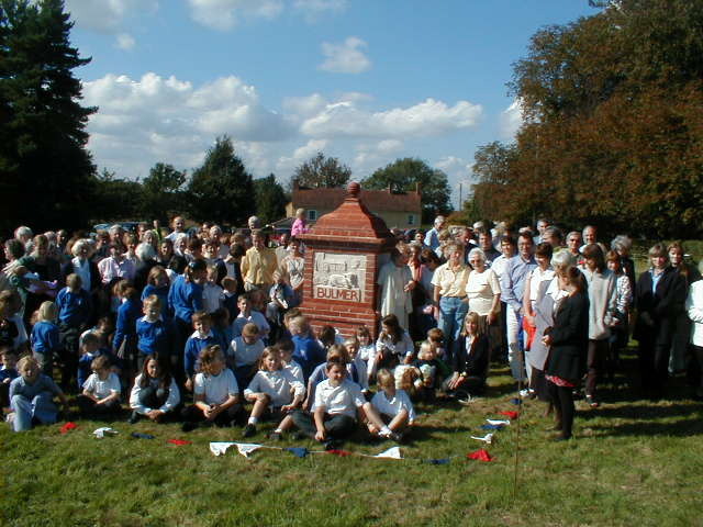 Unvailing the sign, Bulmer school in attendance