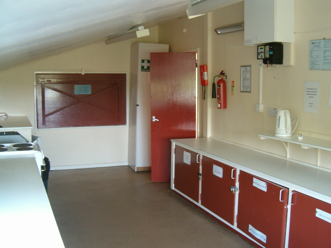 Kitchen looking towards serving hatch