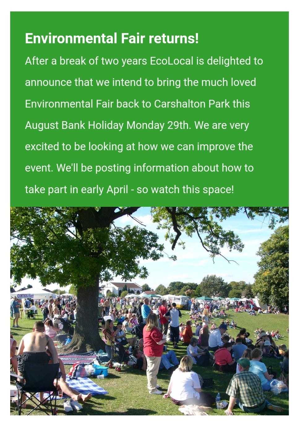 Environmental Fair is back! August Bank Holiday
