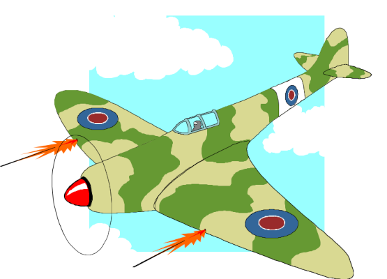 A computer image of a spitfire firing its machine guns