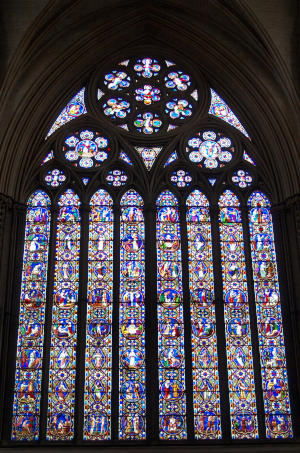 A stained glass window in Lincoln Cathedral