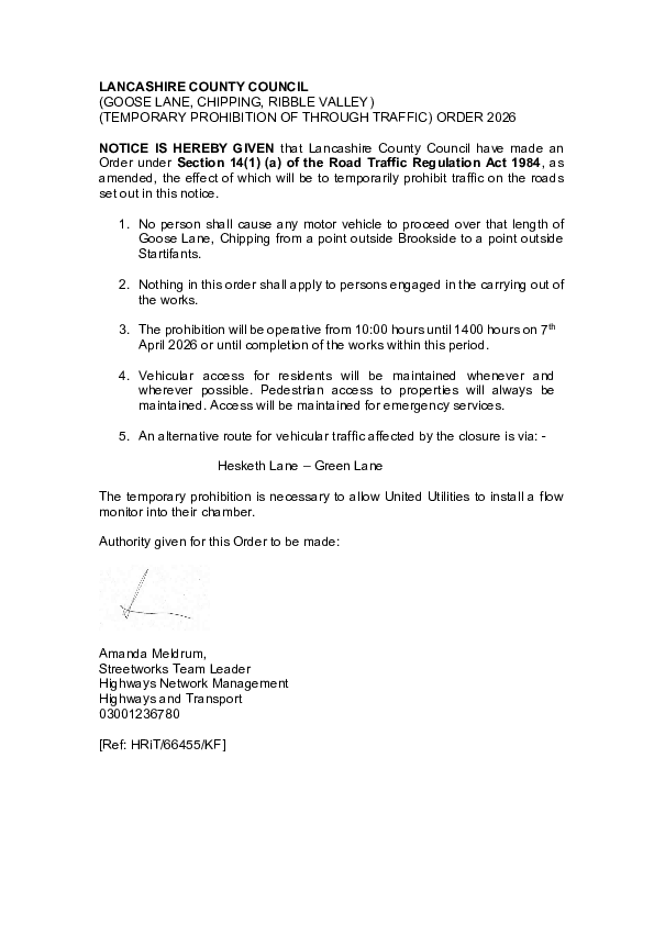 Road Closure 7th April 2026