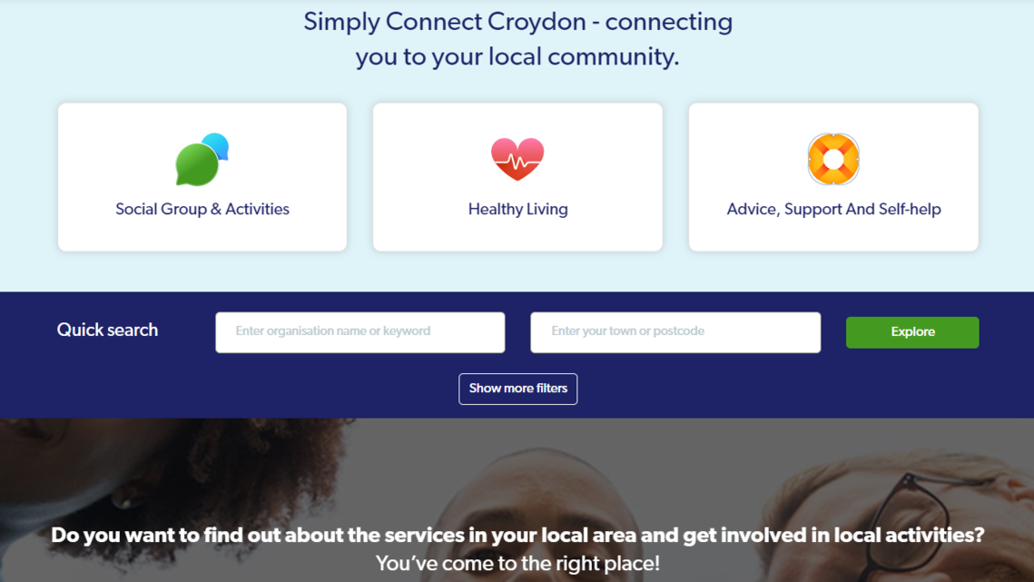 Screenshot of the Simply Connect social prescribing website