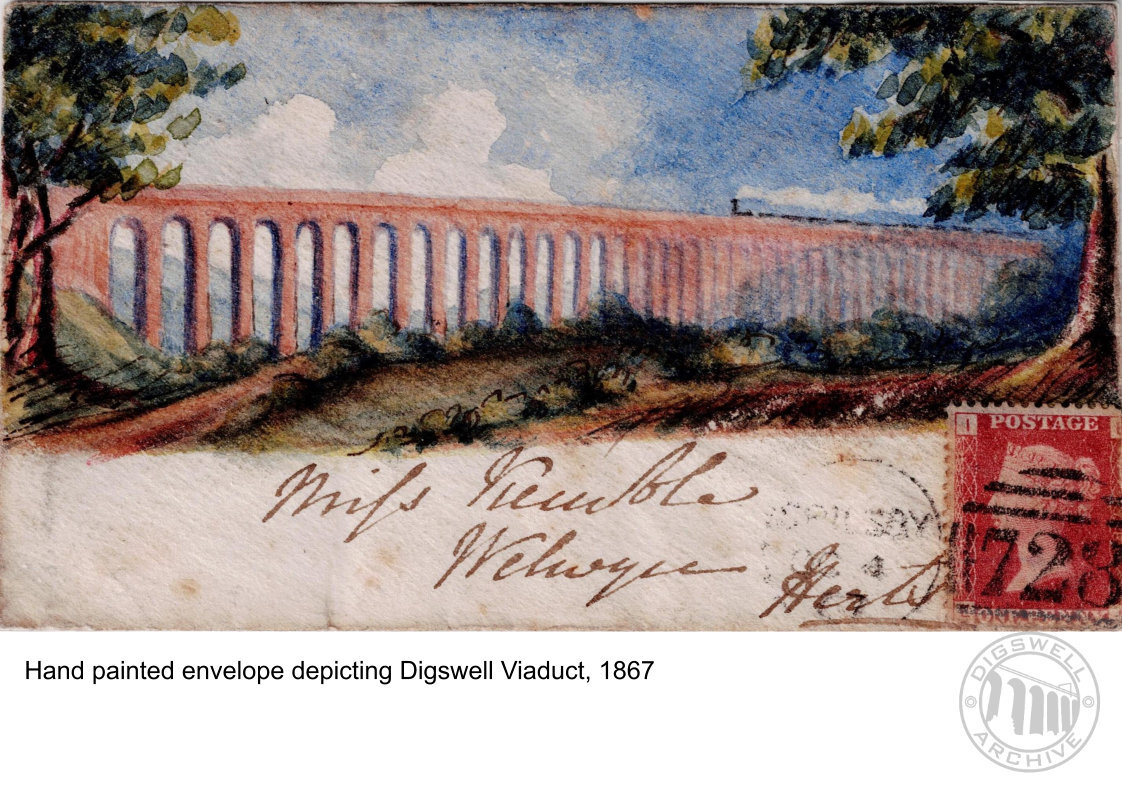 Postcard of Digswell Viaduct, painted in 1867
