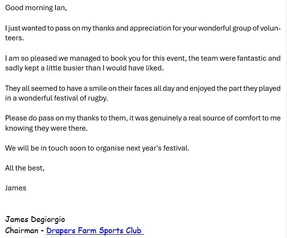 Drapers Farm Sports Club Testimonial