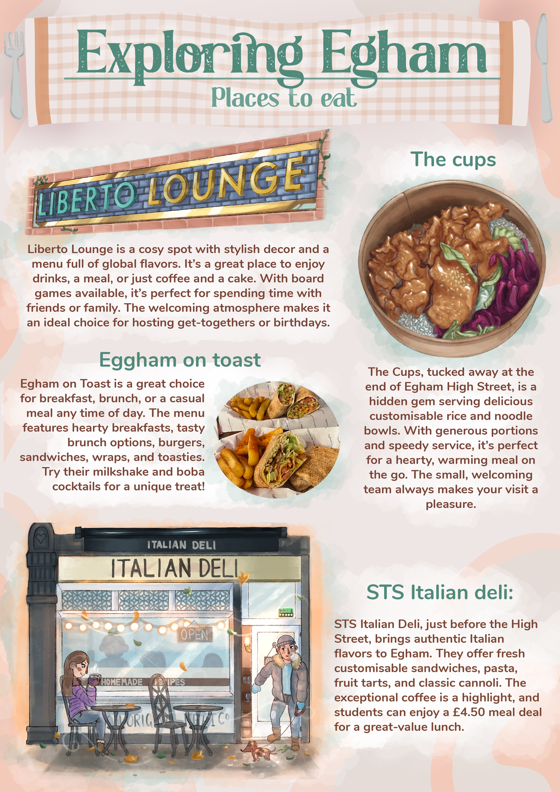 Poster describing places to eat in Egham