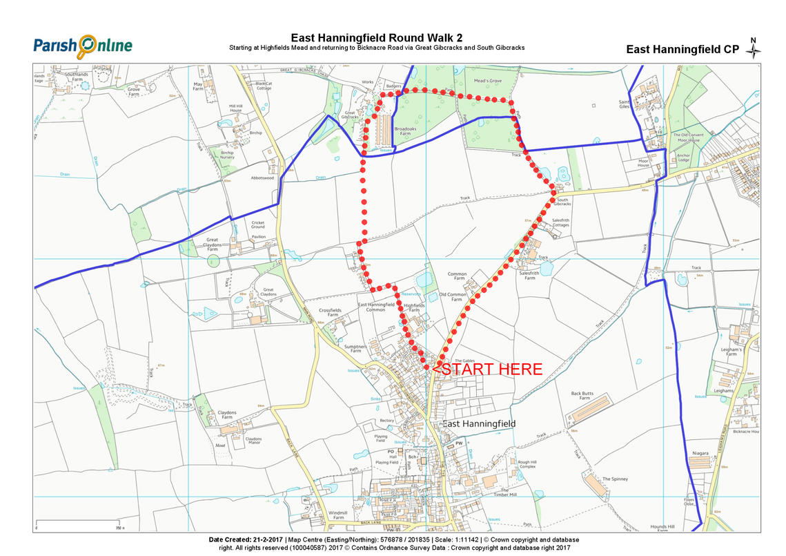 Map of Round Walk Two which begins at Highfields Mead