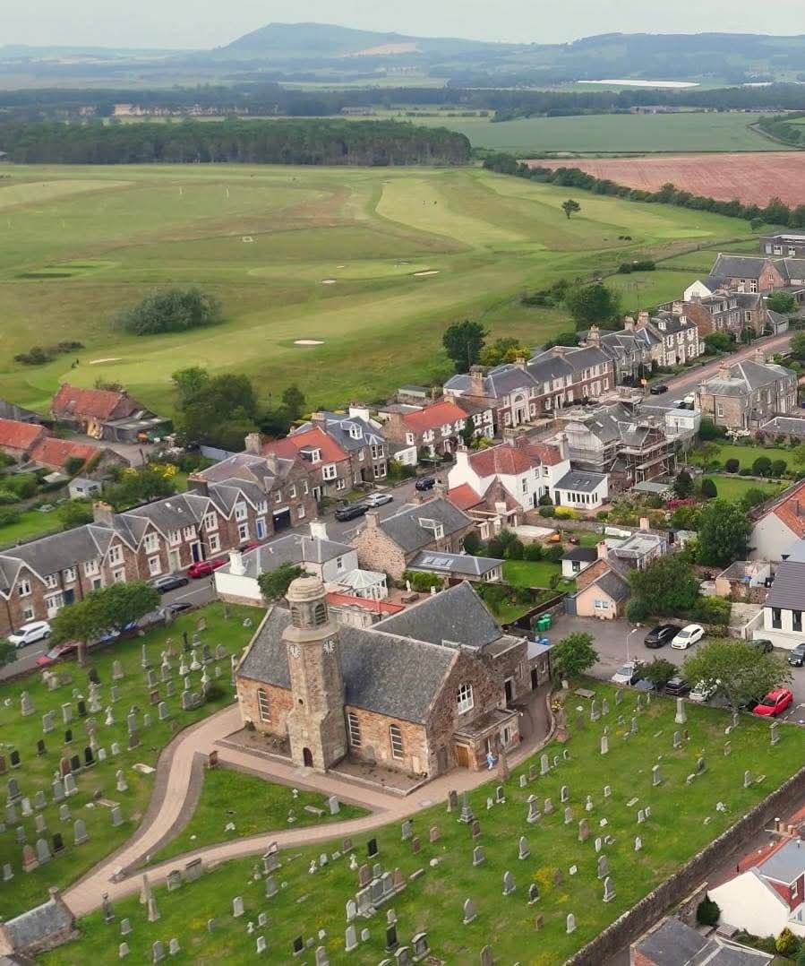 aerial view of Elie Church
