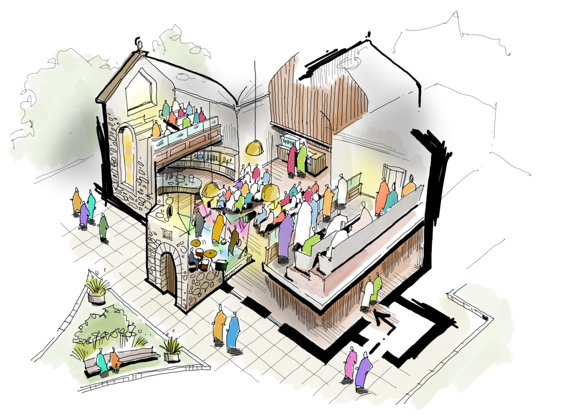 Artist's impression of Elie Kirk interior for evening use.