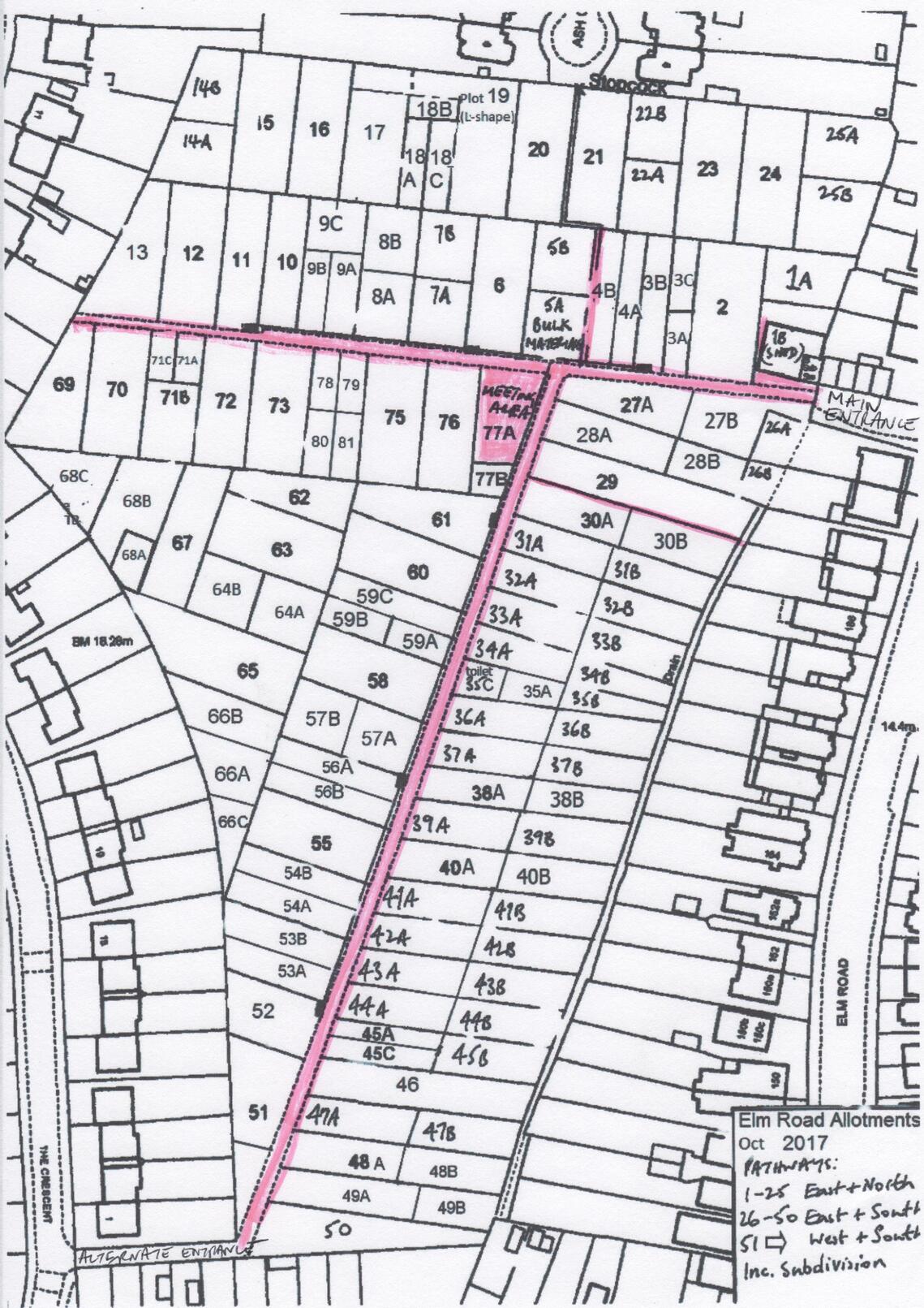 Elm Road Site Map showing grass areas