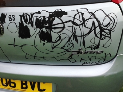 Whitton Salvage kindly donated a car for our alternative raffle! All the budding Whitton graffiti artists got their moment of glory