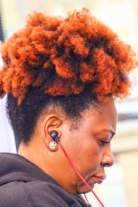 A passenger on the No 5 bus 