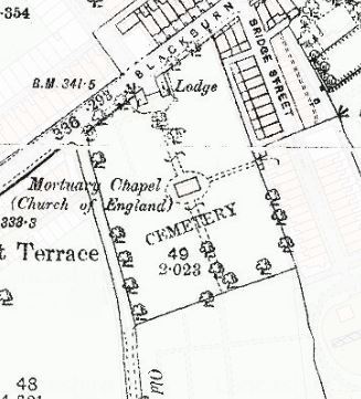 1890 OS Map of the original Padiham Blackburn Road Cemetery 