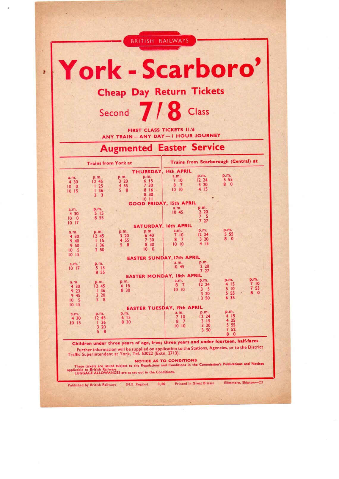 1960 April Cheap Day Tickets by Excursion Train flyer