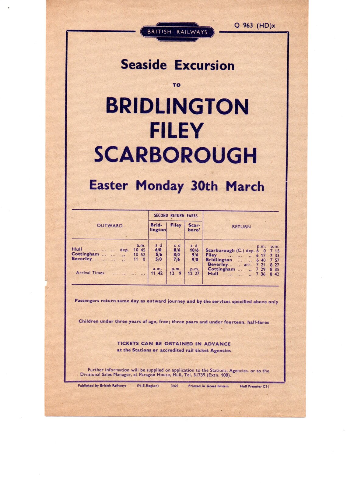 1964 March (Easter) Excursion Train Hand Bill