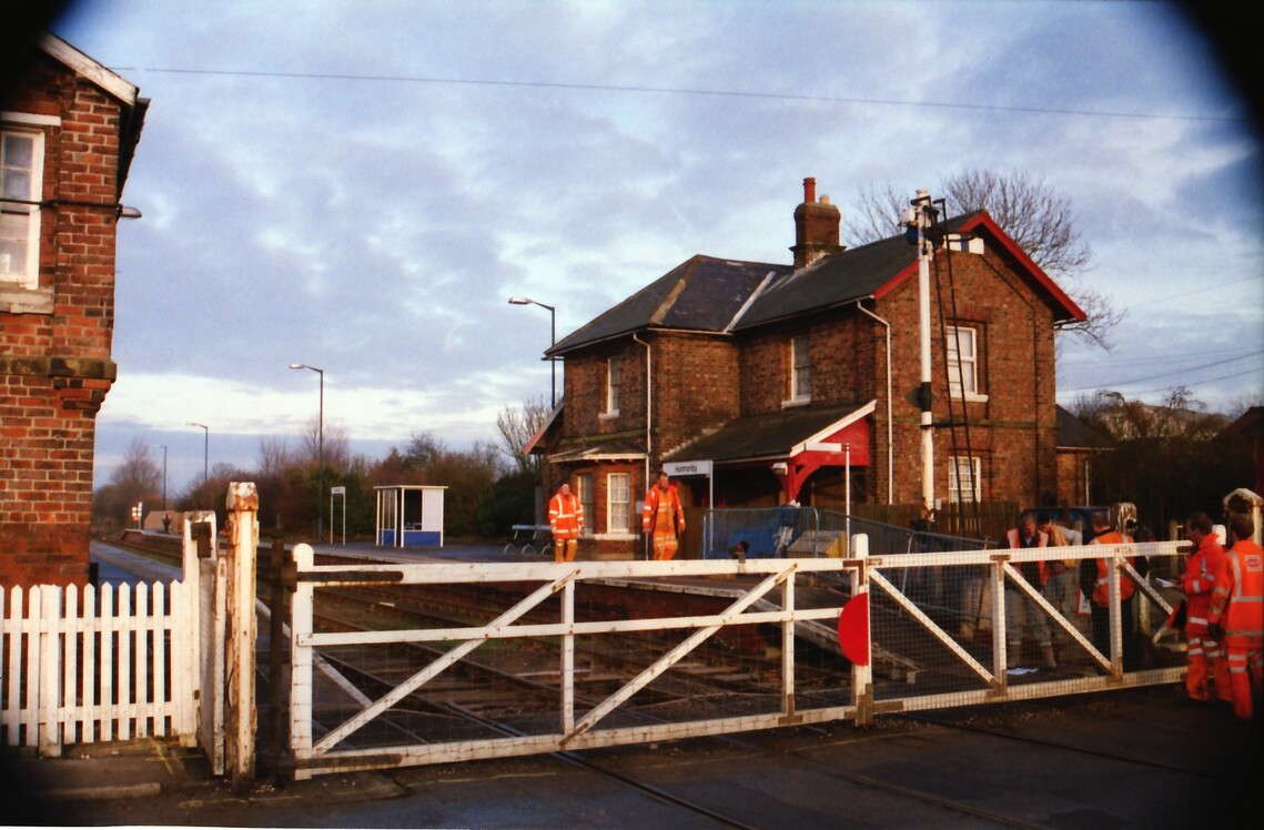 2001 Hunmanby Railway Station old level crossing gates about to be taken down