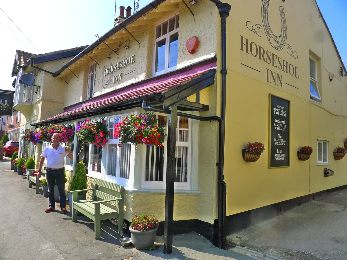 Landlord Steve outside the Horseshoe Public House, Summer 2020