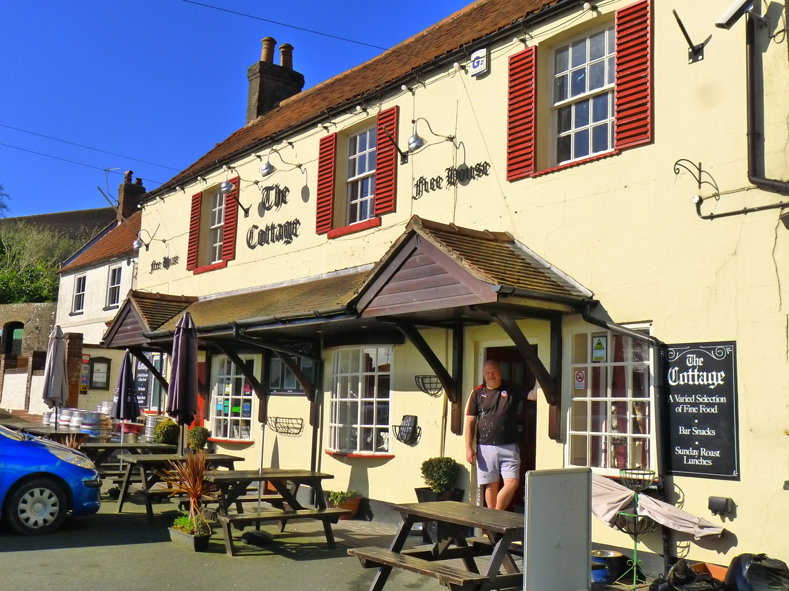The Cottage Public House, Jon taking a break from repainting Spring 2020