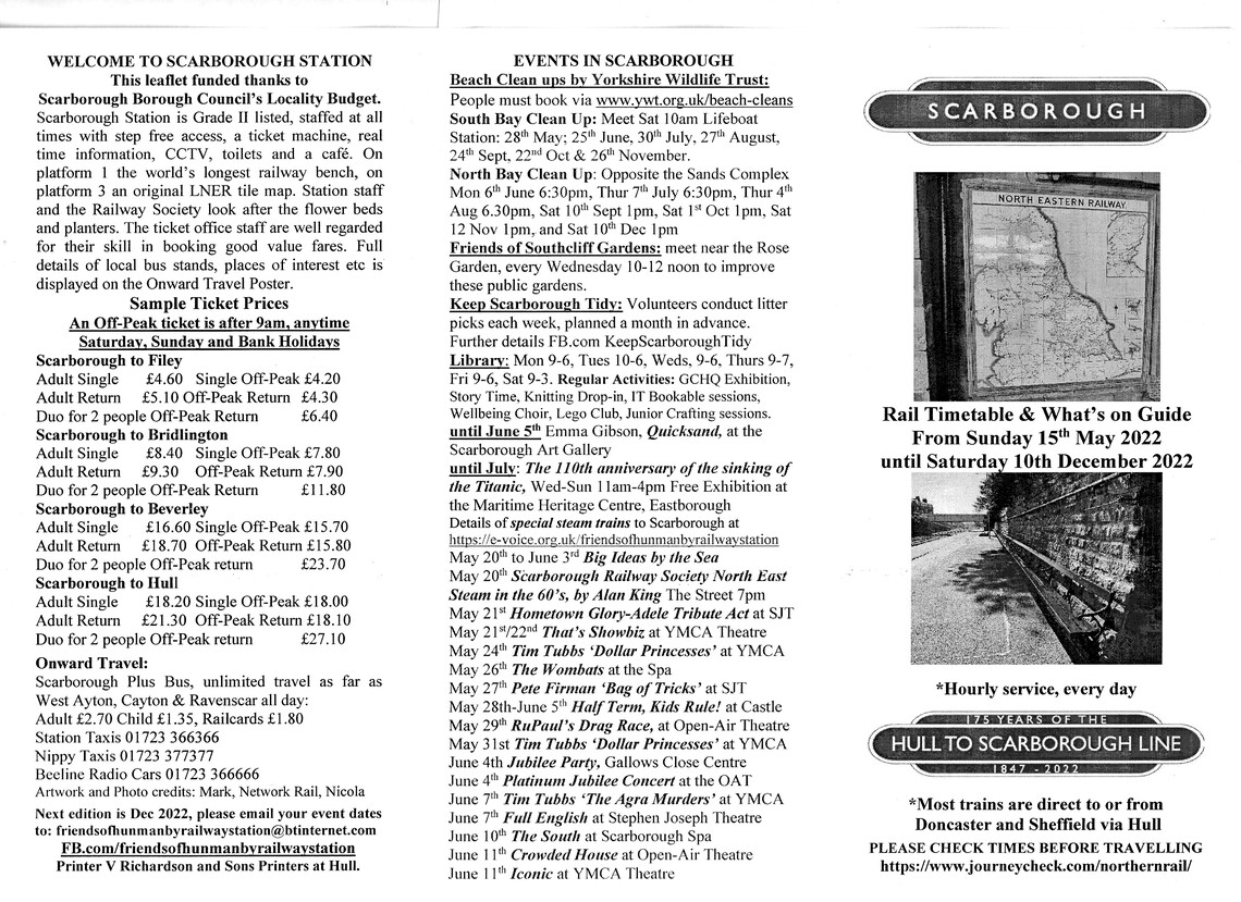 Community Rail Awards, Scarborough Timetable and Event Guide, outside cover