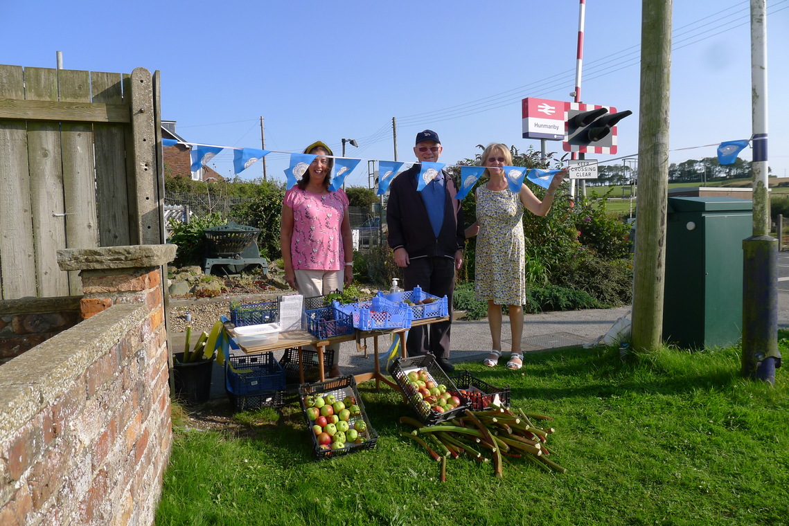 Harvest Giveaway, weather was superb, at Hunmanby Railway Station