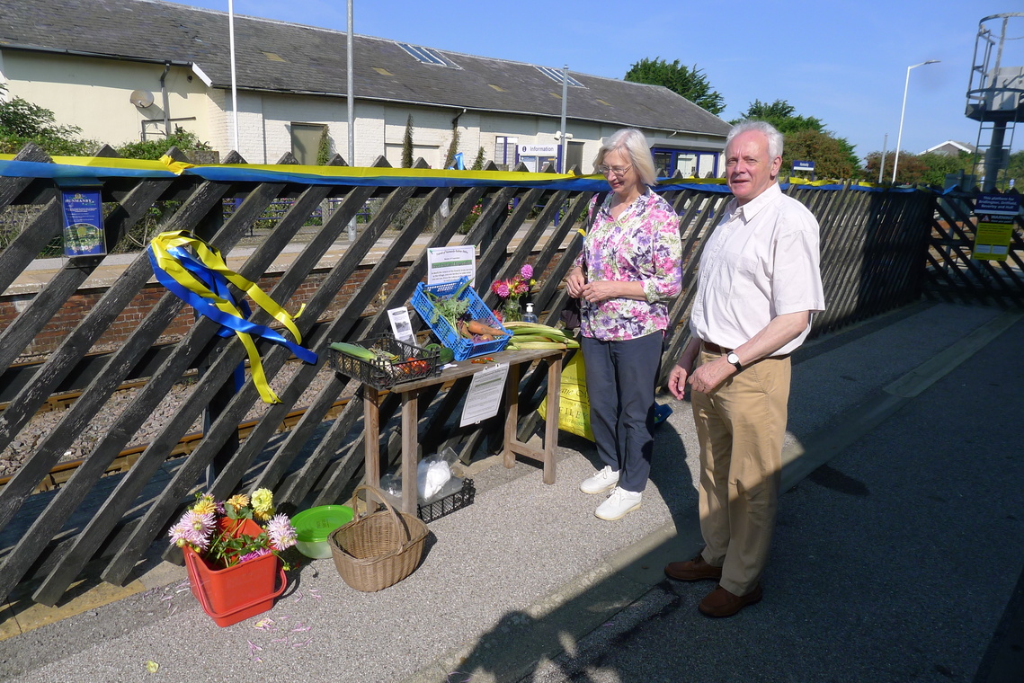 Harvest Giveaway mid morning entrance to Hull platform at Hunmanby Railway Station