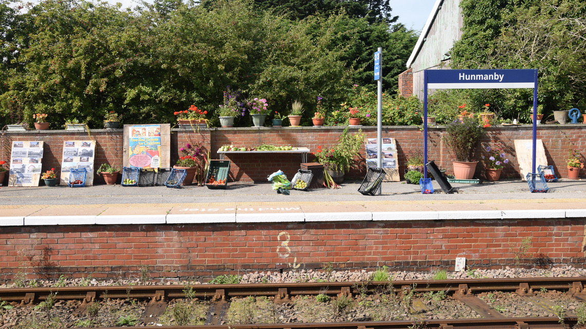 Heritage Day, garden produce and heritage on the Scarborough platform at Hunmanby