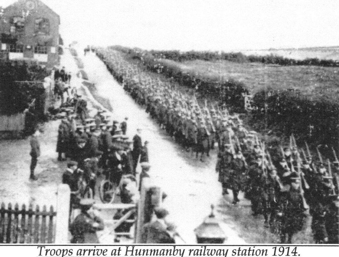 Troops at Hunmanby Railway Station during World War I