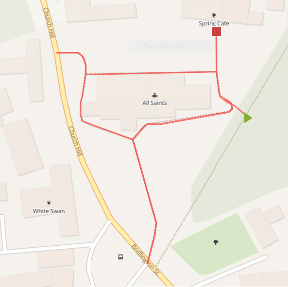 Hunmanby Village map 20, All Saints Churchyard circuit from Church Walk, Church Hill and Bridlington Street