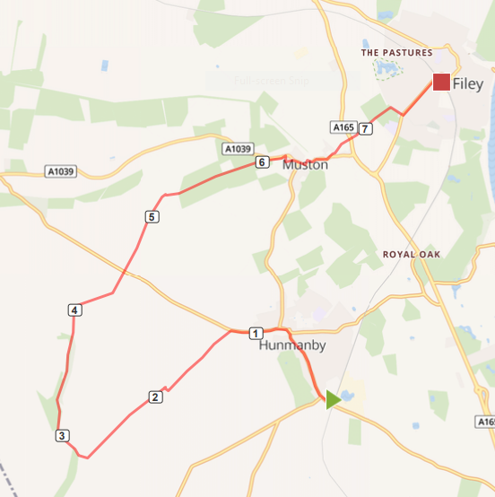 Map of Hunmanby Village Walk 4 &#39;Hunmanby Railway Station to Filey Railway Station via Wolds Way&#39;