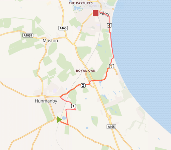 Map of Hunmanby Village Walk 6 &#39;Hunmanby Railway Station to Filey Railway Station via Primrose Valley Beach&#39;