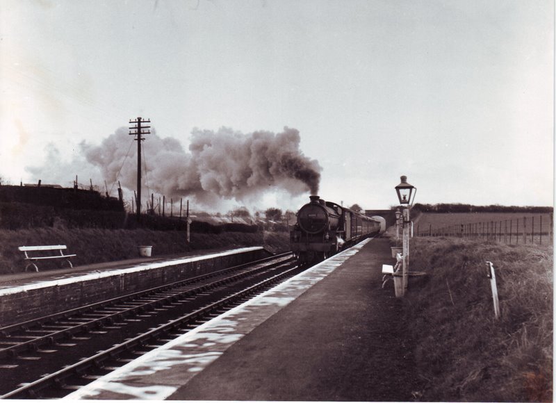 Steam train passing through Flamborough Railway Station
