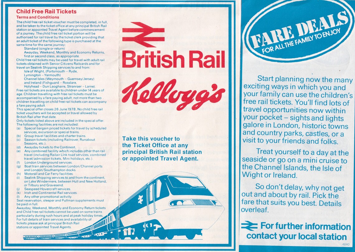 British Rail Return Kellogg's Special Offer Voucher Rear