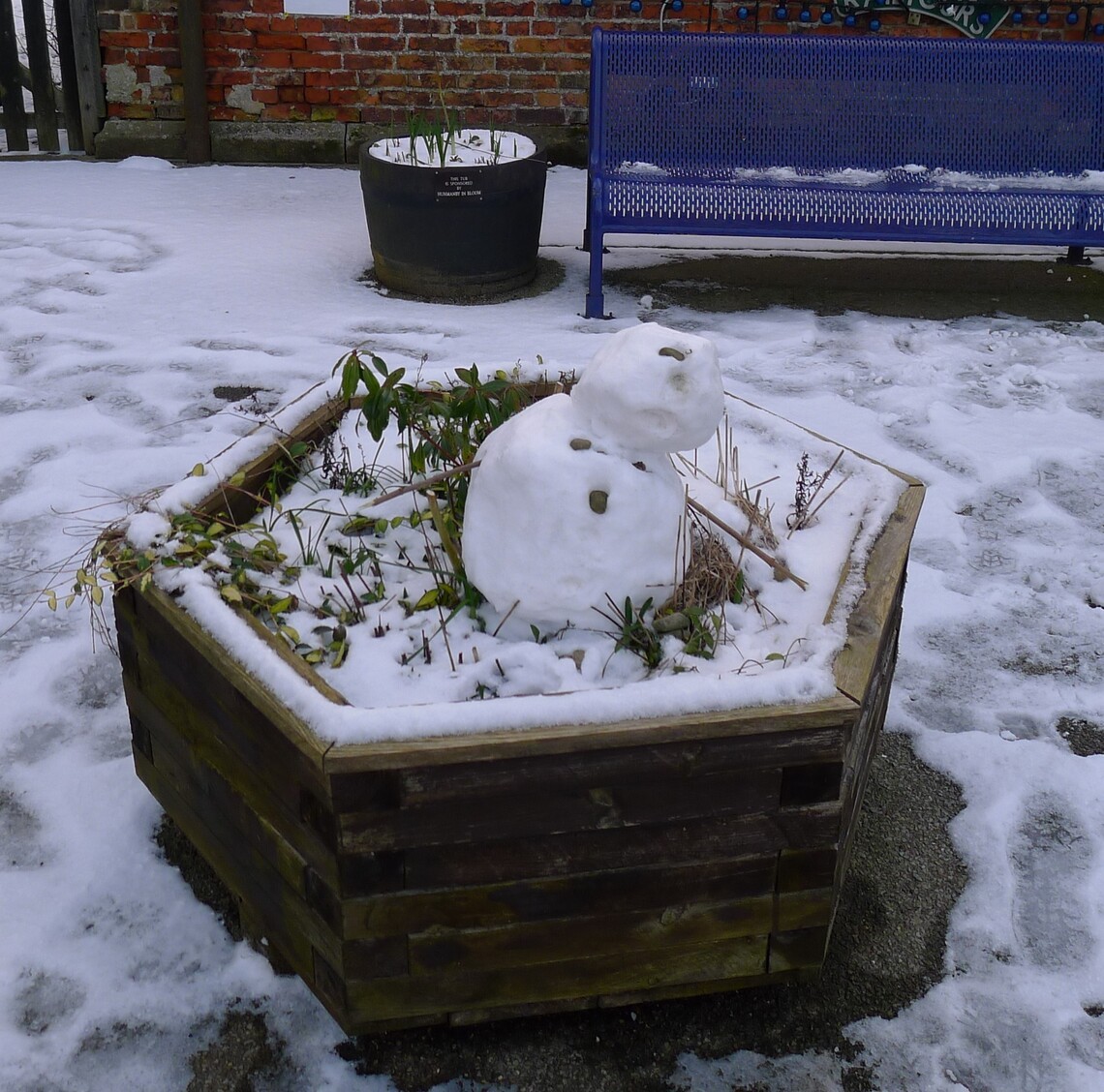 Snowman created at Hunmanby Railway Station 