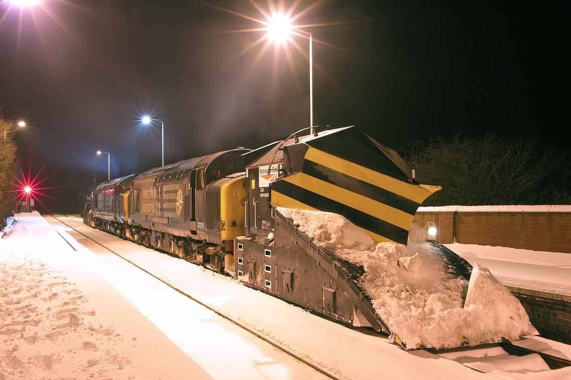 Network Class Direct Rail Services Class 37 Locomotives at Hunmanby in the snow