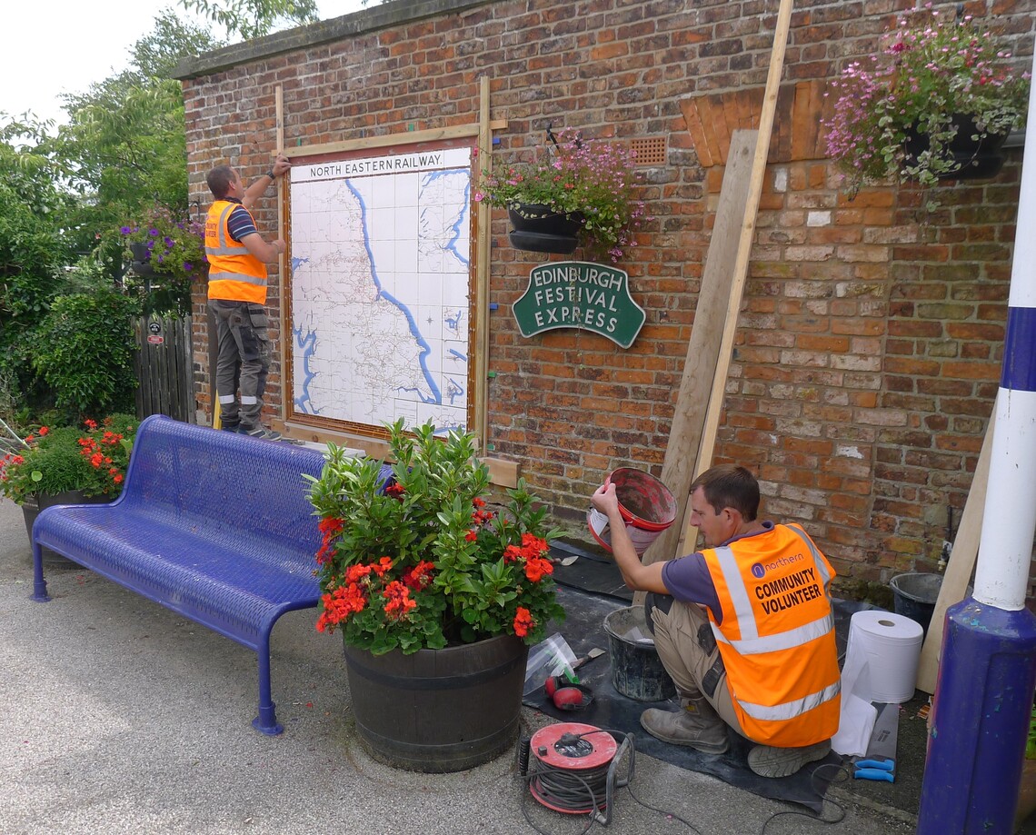11th August late morning and the North Eastern Tiles are almost finished at Hunmanby Railway Station