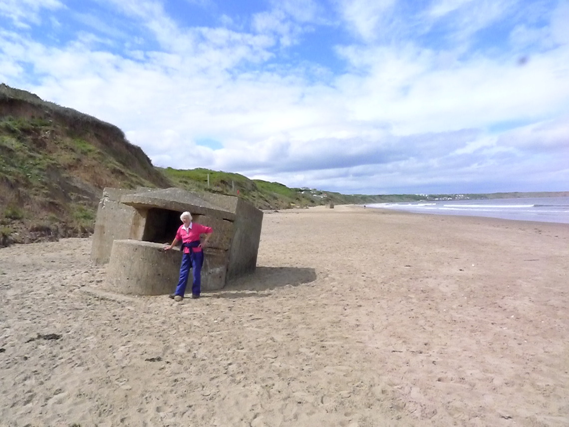 Hunmanby Gap beach, looking towards Filey, World War II structures in the foreground