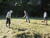 Duke of Edingburgh students raking off wildflower area
