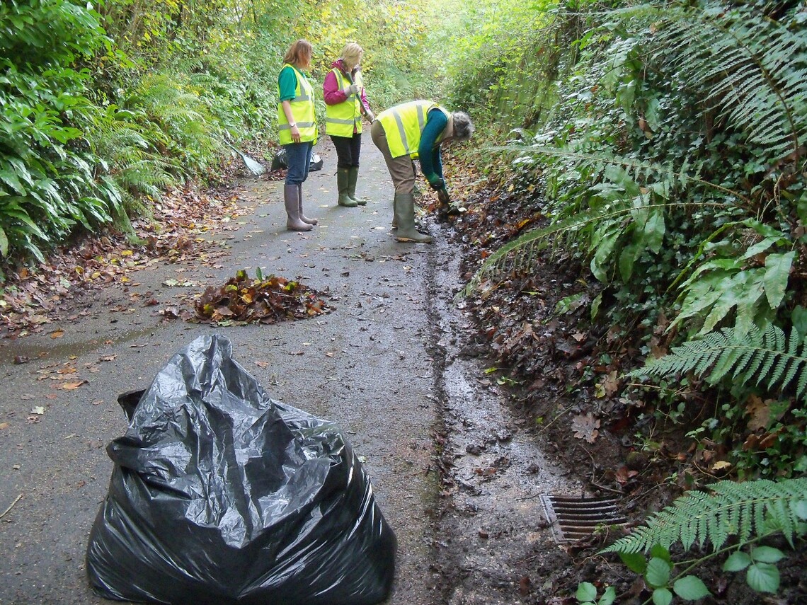 Clearing gutter in Parsonage Lane 18 November 2014