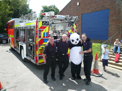 Panda gets friendly with the Firemen