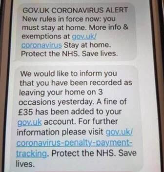 Photo of scam text regarding coronavirus